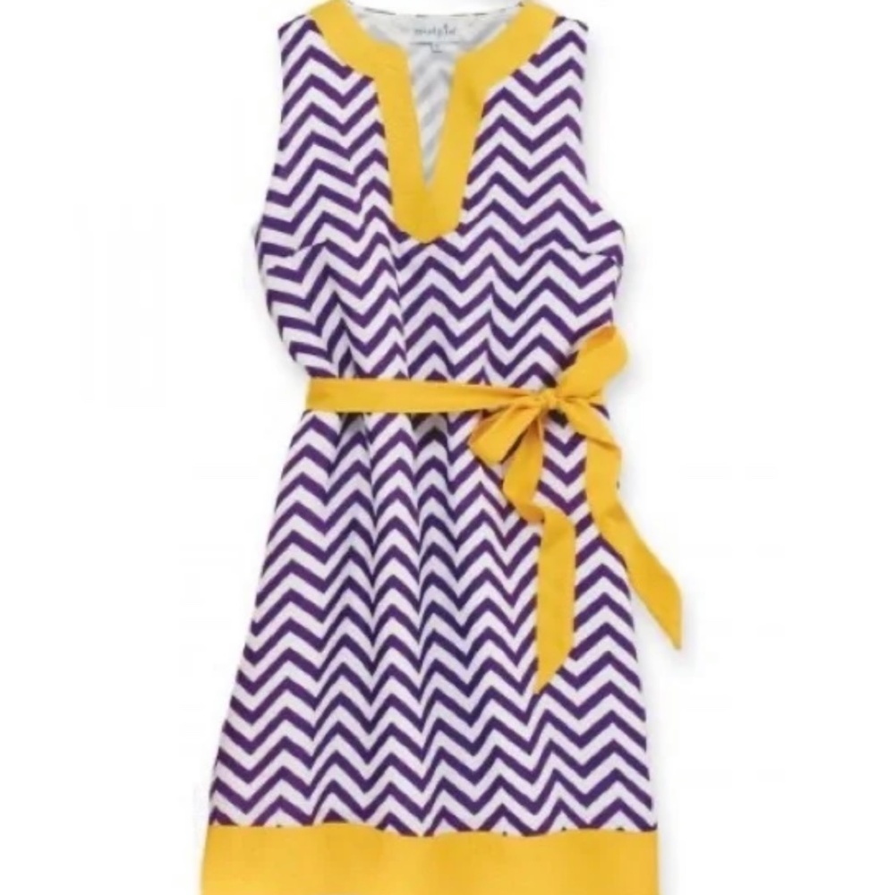 Mud Pie Game Day Purple White Gold Chevron Dress Size Large NWT